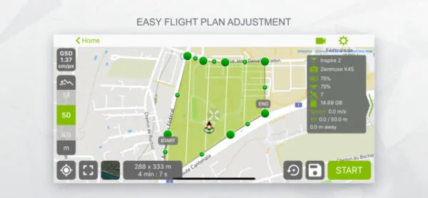 Etablissement d'un plan de vol via l'application Pix4D pour smartphone