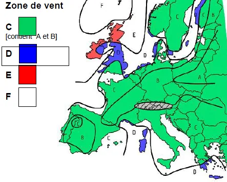 Carte des zones de vent
